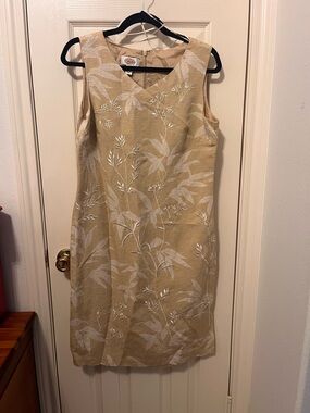Talbots Tan Silk Floral Sheath Dress